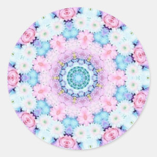 Adesivo Redondo Vinheta de flores pastel doce