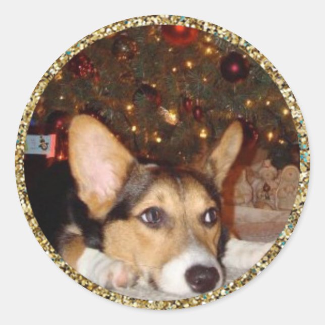 Adesivo Redondo Vinheta de Fotografias com Glitter Dourado (Frente)