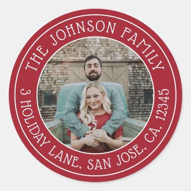 Adesivo Redondo Vinheta de Fotografias da Família Natal (Frente)