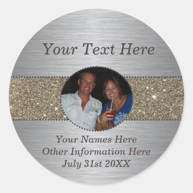 Adesivo Redondo Vinheta de Fotografias Personalizada Silver e Glit (Frente)