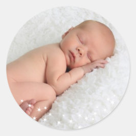 Adesivo Redondo Vinheta de fotos de férias com luzes cintilantes