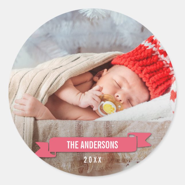 Adesivo Redondo Vinheta de fotos de Natal Merrier (Frente)