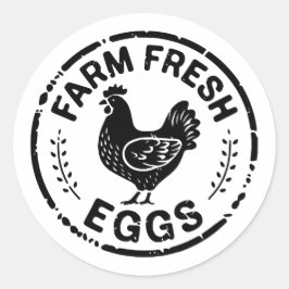 Adesivo Redondo Vinheta de frango com fazenda fresca de ovos