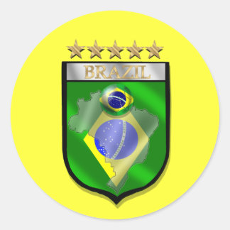 Adesivo Redondo Vinheta de futebol de crachá Brasil 5 estrelas