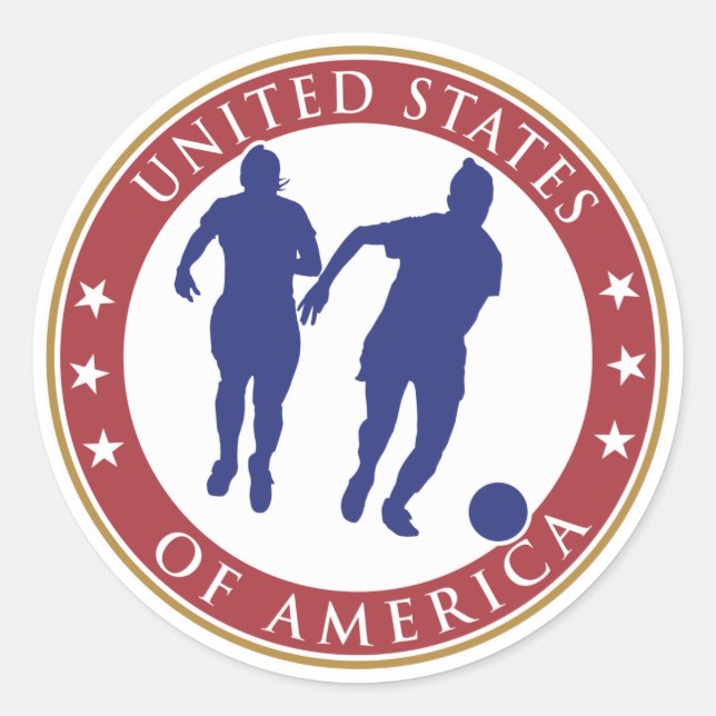 Adesivo Redondo Vinheta de futebol feminino dos EUA (Frente)