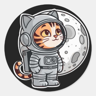 Adesivo Redondo Vinheta de Gatinho espacial
