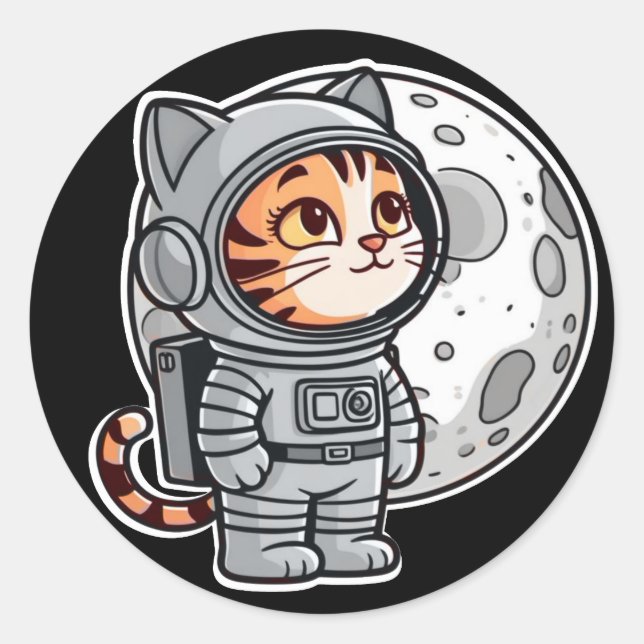 Adesivo Redondo Vinheta de Gatinho espacial (Frente)