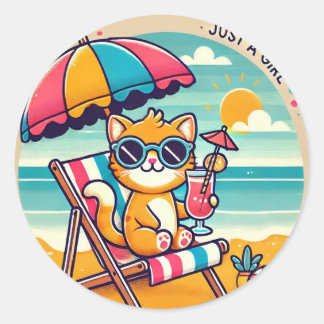 Adesivo Redondo Vinheta de Gato Bonito