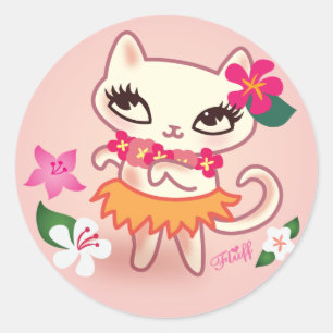 Adesivo Redondo Vinheta de Gato Fluff Hula