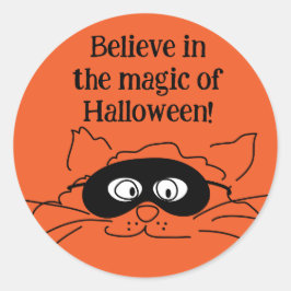 Adesivo Redondo Vinheta de Gato Halloween