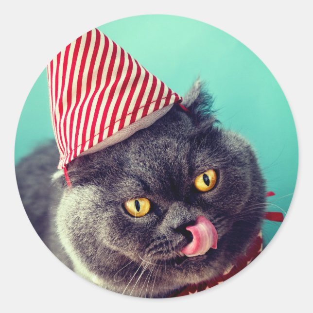 Adesivo Redondo Vinheta de gato natalino para selagem de envelopes (Frente)