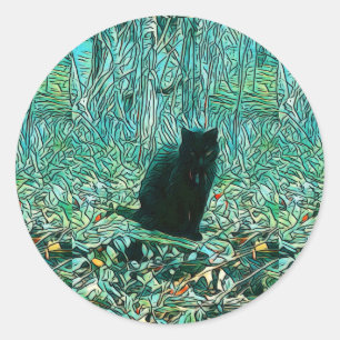 Adesivo Redondo Vinheta de Gato Preto