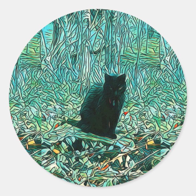 Adesivo Redondo Vinheta de Gato Preto (Frente)