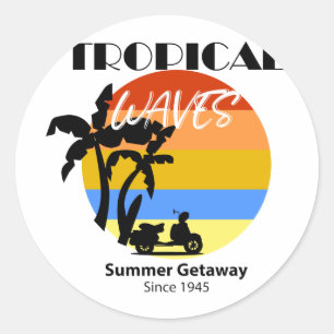 Adesivo Redondo Vinheta de Getaway Summer Waves Tropicais