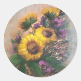 Adesivo Redondo Vinheta de girassol