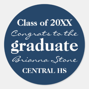 Adesivo Redondo Vinheta de graduação azul e branca de 2018