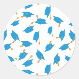 Adesivo Redondo Vinheta de graduação azul e Dourada