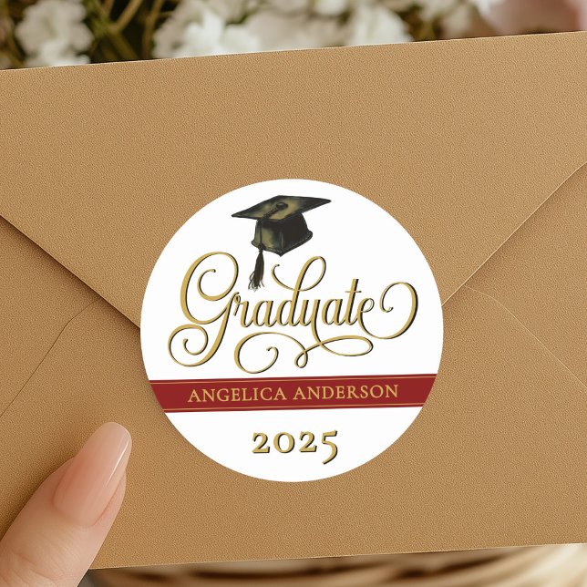 Adesivo Redondo Vinheta de Graduação de Script Elegante (Criador carregado)