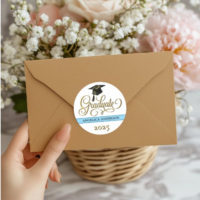 Adesivo Redondo Vinheta de Graduação de Script Elegante (Criador carregado)