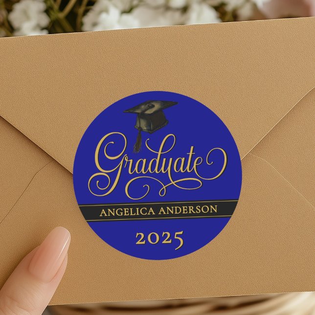 Adesivo Redondo Vinheta de Graduação de Script Elegante (Criador carregado)