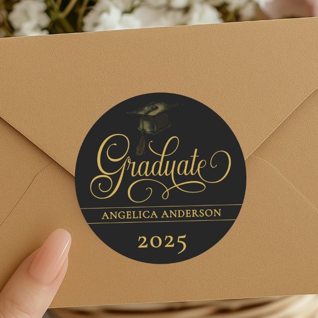 Adesivo Redondo Vinheta de Graduação de Script Elegante (Criador carregado)