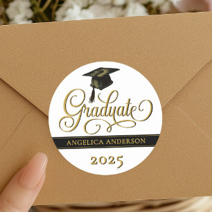 Adesivo Redondo Vinheta de Graduação de Script Elegante