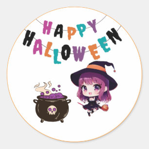 Adesivo Redondo Vinheta de Halloween/bruxa/queda/outubro