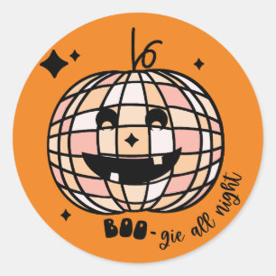 Adesivo Redondo Vinheta de Halloween de Bompkin com Disco Retroati