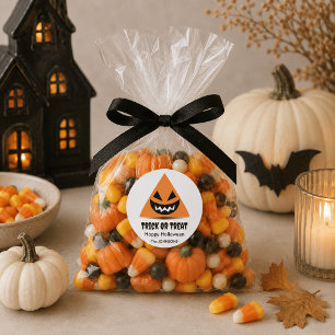 Adesivo Redondo Vinheta de Halloween - Rosto de Abóbora de Triângu