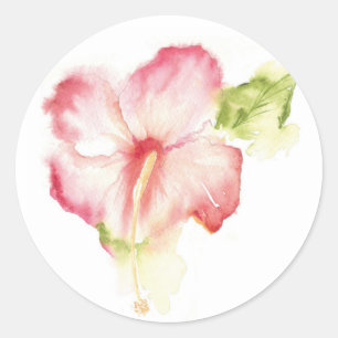 Adesivo Redondo Vinheta de Hibiscus Watercolor