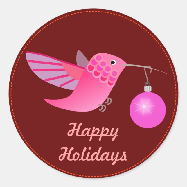 Adesivo Redondo Vinheta de Holiday Hummingbird (Frente)