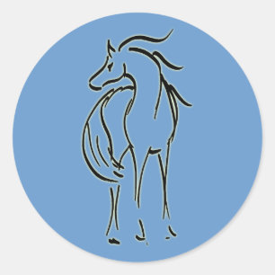 Adesivo Redondo Vinheta de Ilustração de Cavalo