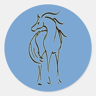 Adesivo Redondo Vinheta de Ilustração de Cavalo