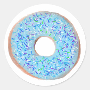 Adesivo Redondo Vinheta de ilustração de rosquinha pastel azul