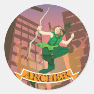 Adesivo Redondo Vinheta de Ilustração Female Archer