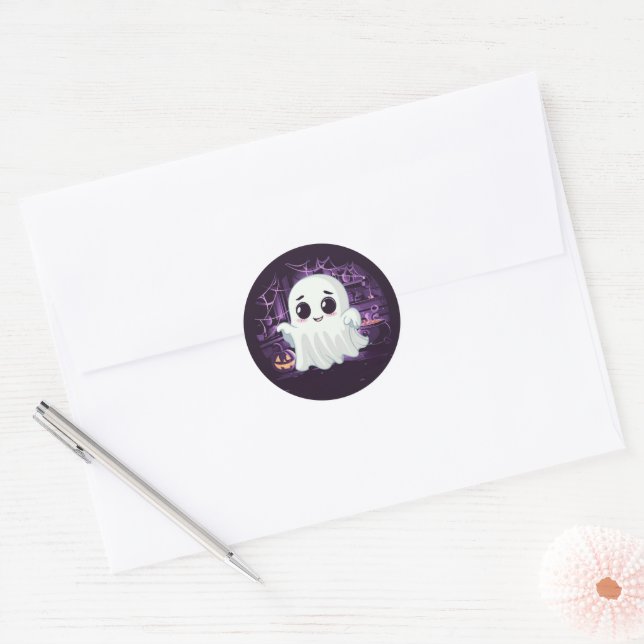 Adesivo Redondo Vinheta de Ilustração Ghost Halloween (Envelope)