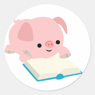 Adesivo Redondo Vinheta de Leitura de Cartoon em Cupa