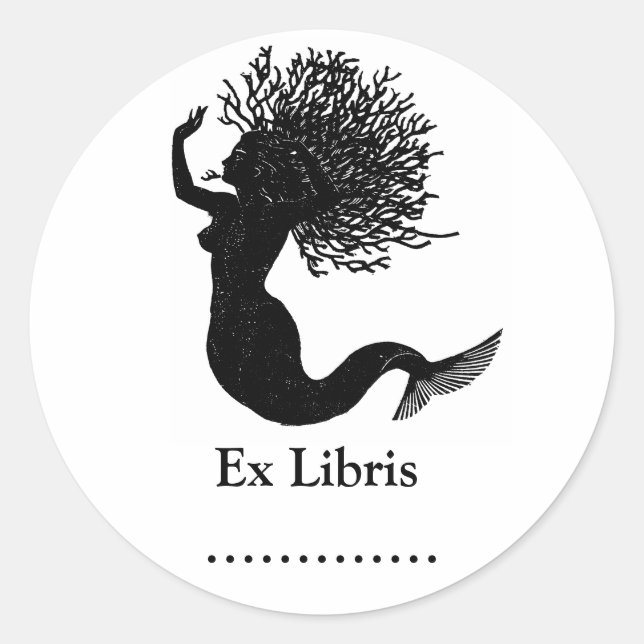 Adesivo Redondo Vinheta de Livreiros Mermaid Ex Libris (Frente)
