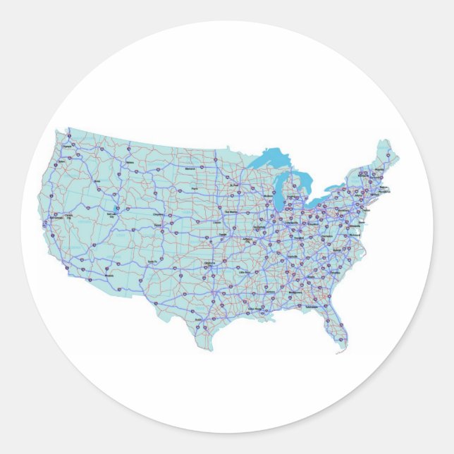 Adesivo Redondo Vinheta de Mapa Azul EUA (Frente)