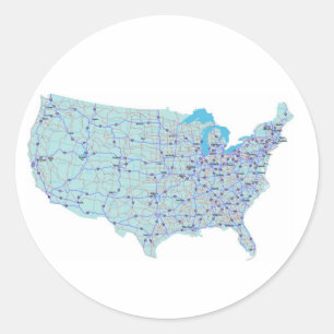 Adesivo Redondo Vinheta de Mapa Azul EUA
