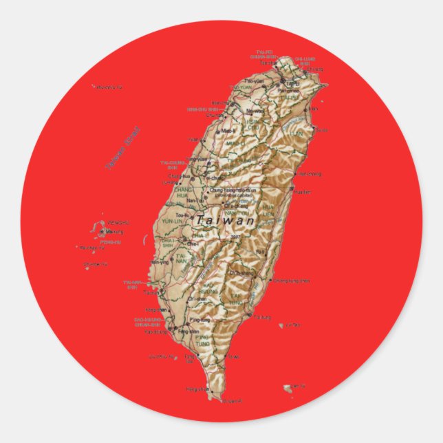 Adesivo Redondo Vinheta de Mapa de Taiwan (Frente)