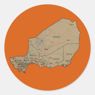 Adesivo Redondo Vinheta de Mapa Níger