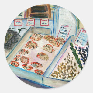 Adesivo Redondo Vinheta de marisco (Pike Place Seattle)