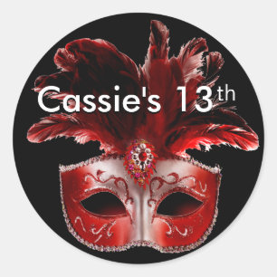 Adesivo Redondo Vinheta de Mascarada Vermelho, Preto e Prateado
