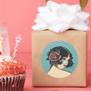 Adesivo Redondo Vinheta de Moda Diva - Pontos Azuis