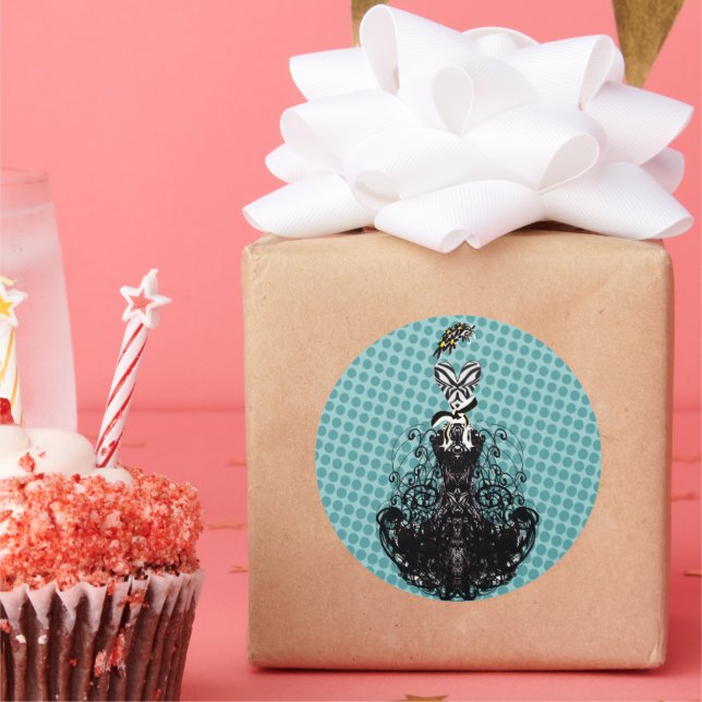 Adesivo Redondo Vinheta de Moda Diva - Pontos Azuis (Festa)