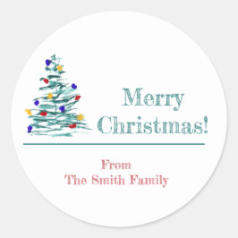 Adesivo Redondo Vinheta de moldagem de presentes na árvore natalíc