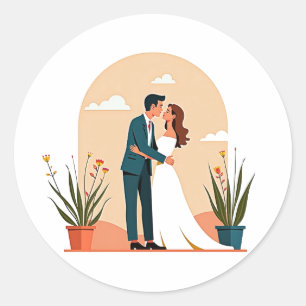 Adesivo Redondo Vinheta de Momento de Casamento