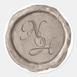 Adesivo Redondo Vinheta de Monograma de Campanha Dourada de Cera