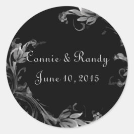 Adesivo Redondo Vinheta de monograma de Casamento tema damasco pre